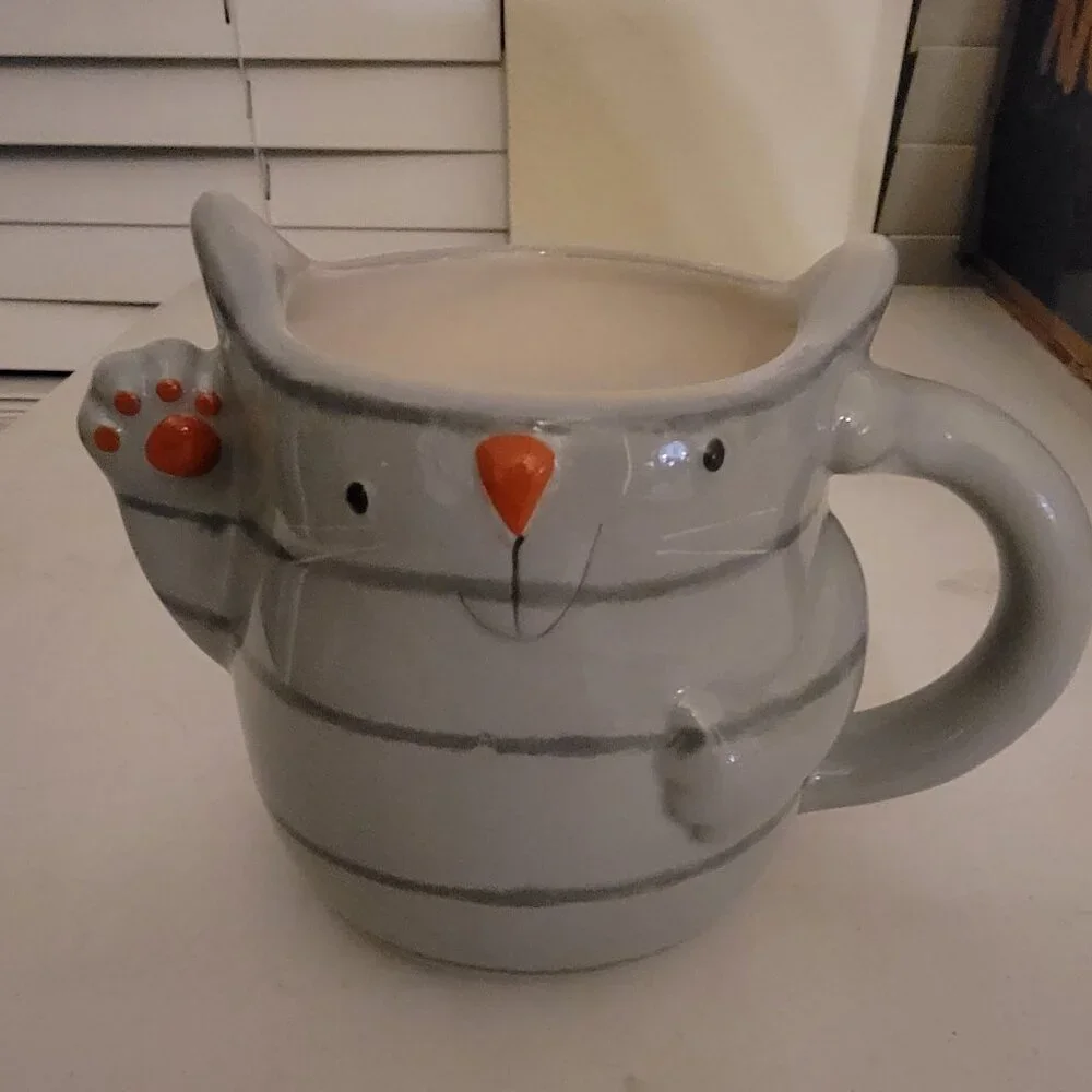 Sur La Table Gray Cat Mug Cute Kitty Coffee Cup Animal Novelty Ceramic Mug